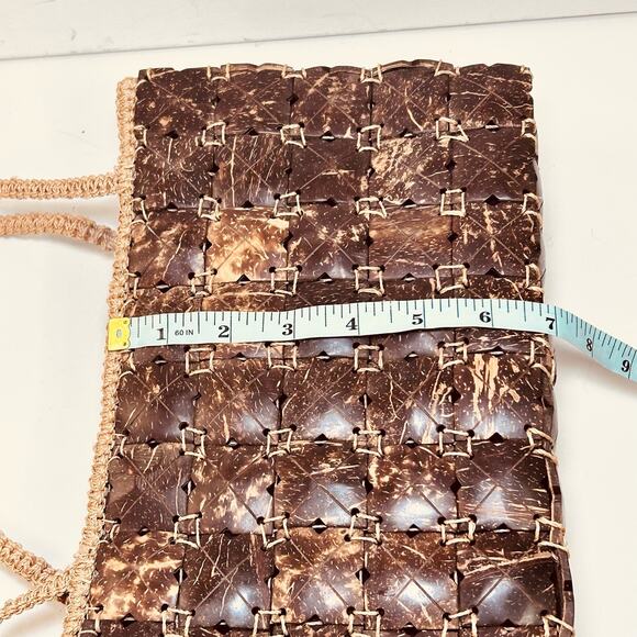 Vintage Coconut Shell Purse 70s 1970s Macrame Shoulder Bag Island Chic - Picture 9 of 12